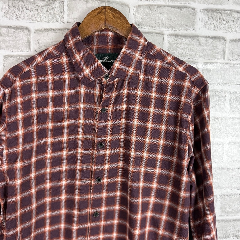 Rodd & Gunn Sports Fit Rustic Maroon Plaid Long Sleeve Button Up Shirt Men LARGE